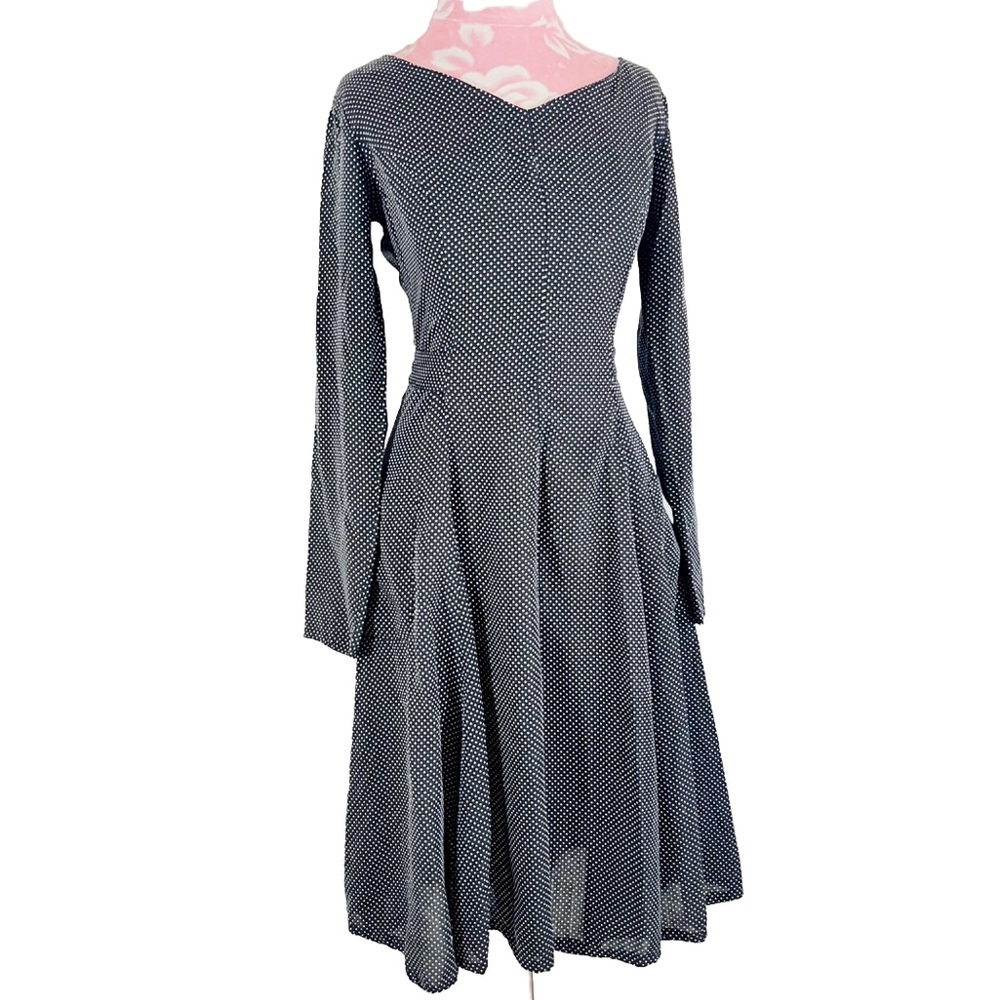 Esprit | Dresses | Esprit Vintage 9s 00 Cotton Black Polka Dot Long Sleeve Swing Dress